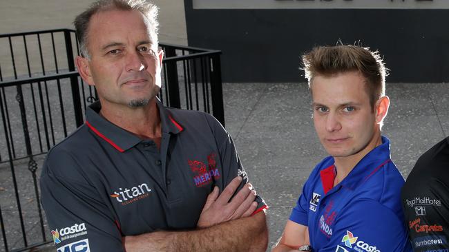 Mernda coach Paul Derrick and captain Anthony Bradford. Picture: George Salpigtidis