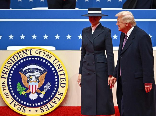 President Trump and First Lady Melania at the end of the inaugural parade inside Capital One Arena. Picture: Angela Weiss