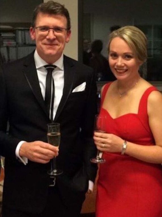 Alan Tudge at the 2017 Mid-Winter Ball in the company of his then Liberal staffer Rachelle Miller, with whom he was having an affair with. Picture: ABC/Four Corners