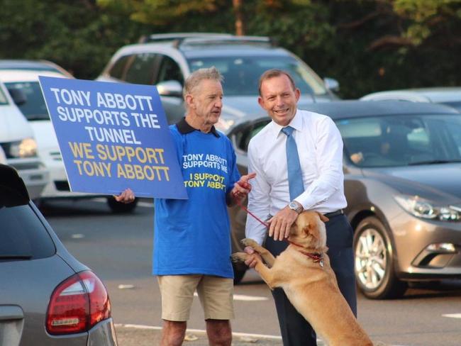 Tony Abbott out campaigning in Warringah. Source: Twitter