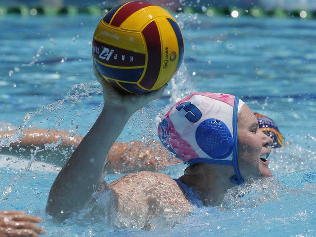 Matilda Moore of Mermaids in action against Gold Coast during the womenÃs competition in the Defina Queensland Premier League Water Polo held at the Southport Aquatic Centre, Gold Coast, October 15, 2023. Photo: Regi Varghese