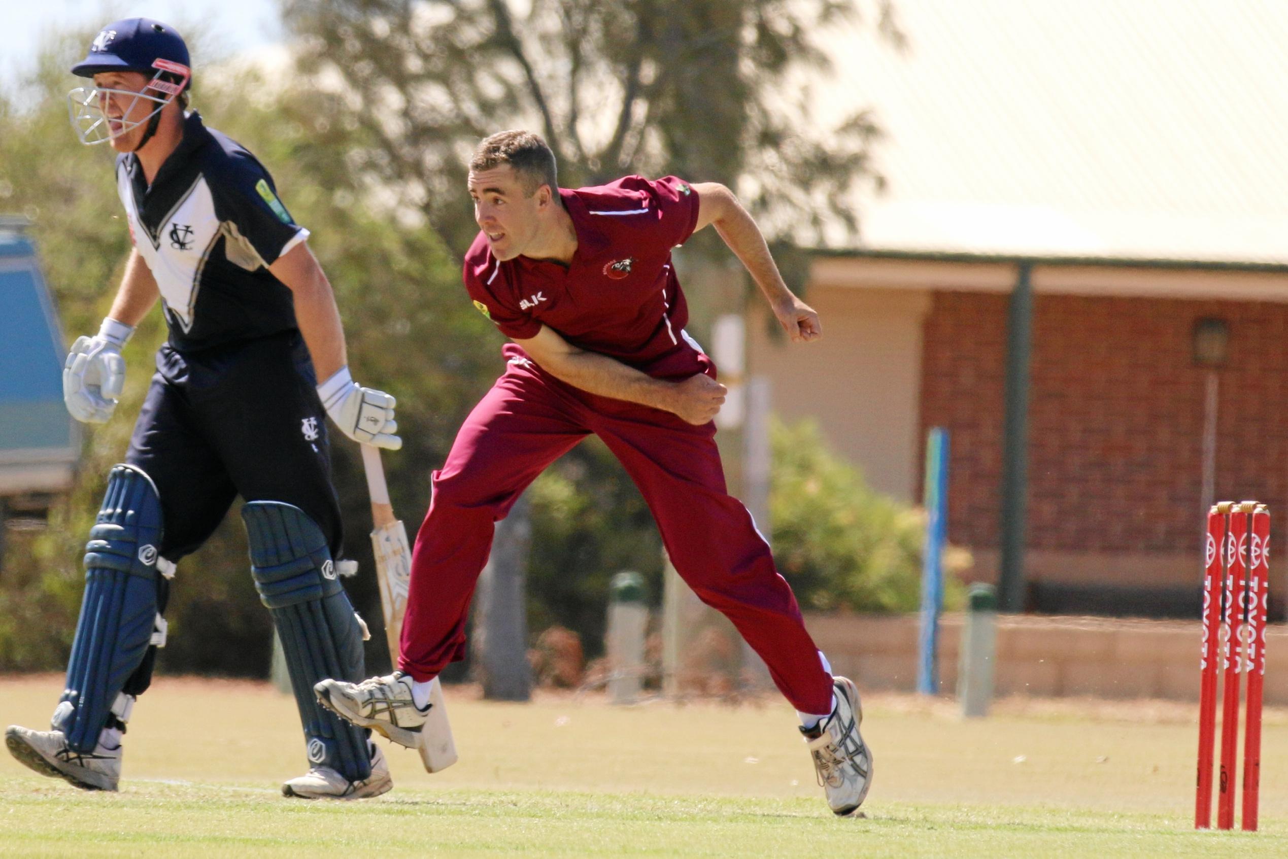 Toowoomba's Shaun McCarthy bowls for Queensland at the National Country Cricket Championships in Geraldton, Western Australia this week. Picture: Arctic Moon Photography