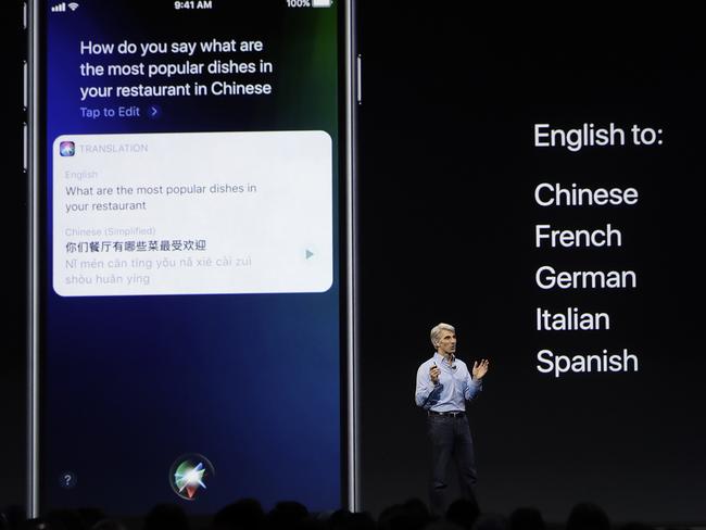 Mr Federighi said Siri will now be able to translate from English to a handful of languages. Picture: Marcio Jose Sanchez/AP