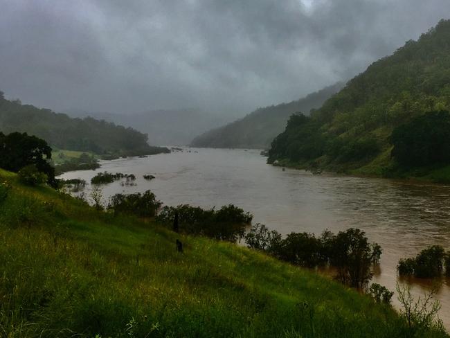 Photos taken by Graham Mackie at the merge between the Mann and Clarence River show the amount of water coming downstream from heavy rain across the area. Photos: Graham Mackie