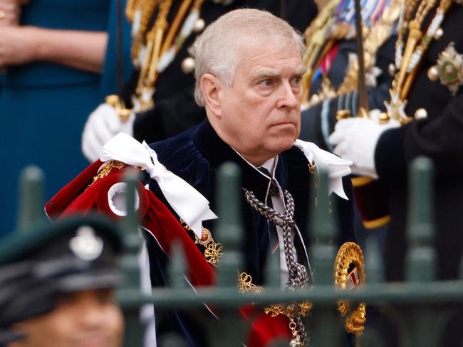 Prince Andrew leaves Westminster Abbey after the coronation of King Charles. Picture: AFP