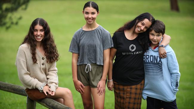 Northern Beaches Council’s Citizen of the Year Rachael Leah Jackson, pictured in 2020, with her three children Leah, then aged 15, Madeline 13, and her son Isaac 11. Picture: Phil Hillyard