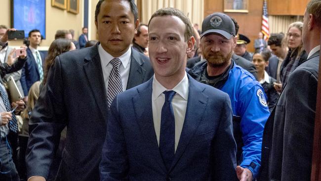Mark Zuckerberg after testifying before the House of Representatives Energy and Commerce hearing on Capitol Hill in Washington yesterday. Picture: AP