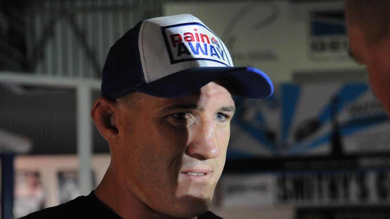 Paul Gallen relaxing ahead of a training session at Smyth's Gym in Toowoomba. Ahead of the fight on Friday night. Pic David Martinelli 27-01-2016