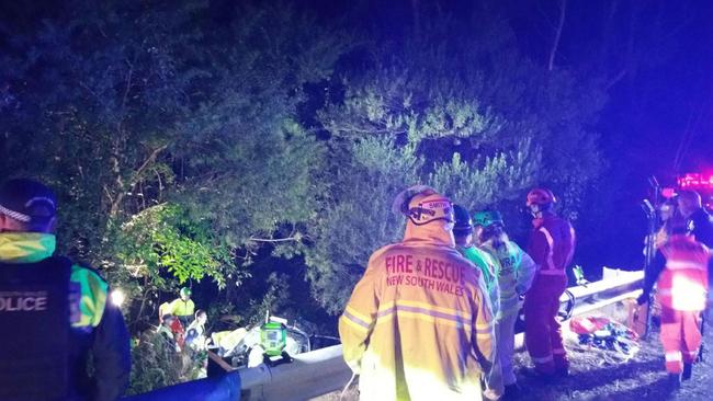 Slight damage in the railing helped rescuers find the crash site. Picture: Fire and Rescue NSW