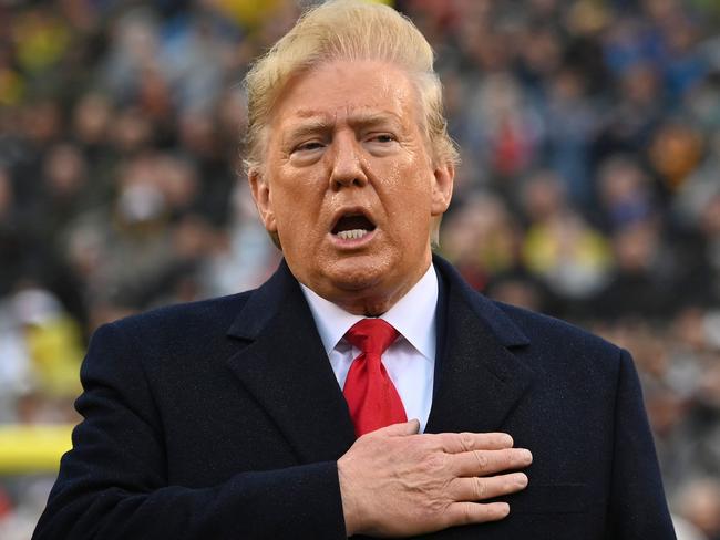 US President Donald Trump sings the National Anthem prior to the Army-Navy football game in Philadelphia, Pennsylvania on December 14, 2019. Picture: AFP