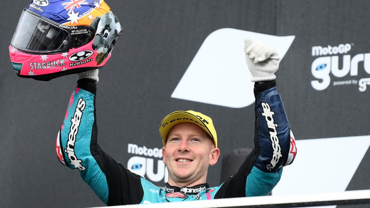 Kelso splashed to a maiden Moto3 podium at a rain-lashed Phillip Island last year. (Photo by Quinn Rooney/Getty Images)