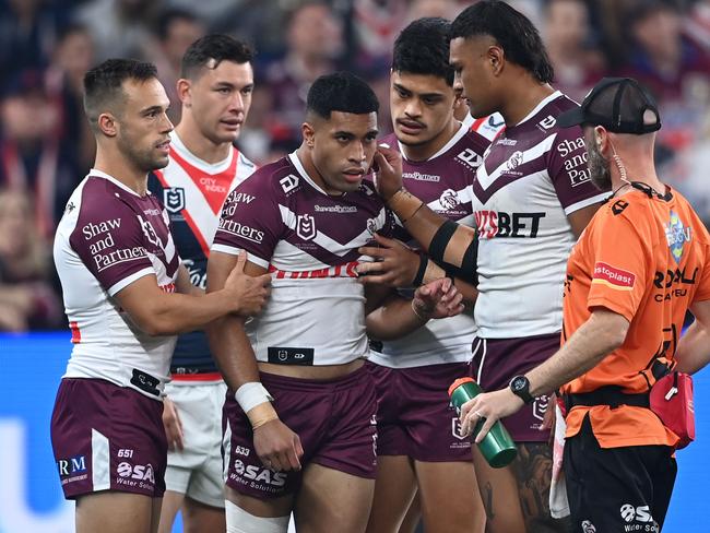 Tolu Koula was forced from the field with a category 1 concussion after his first hit-up. Picture: NRL Photos