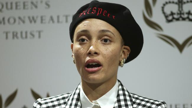 British model Adwoa Aboah takes part in a panel discussion convened by the Queen's Commonwealth Trust to mark International Women's Day in London on March 8. Picture: Daniel Leal-Olivas/Pool via AP