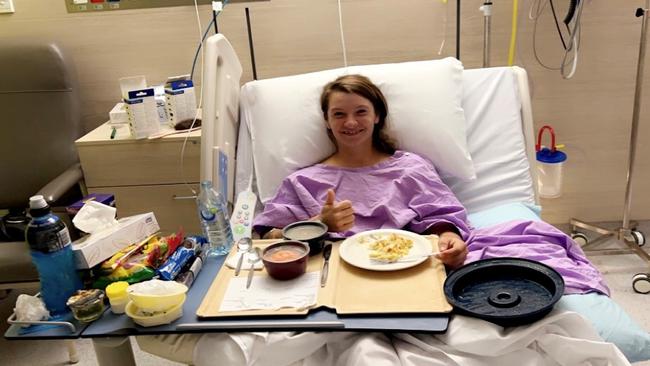 Apprentice jockey Montana Philpot remains in good spirits in hospital. Picture: Supplied.