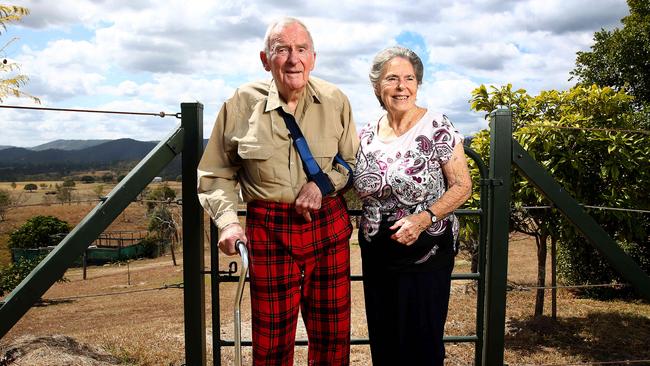 Bill Hayden and wife Dallas on their property at Bryden, yesterday. Picture: Adam Head