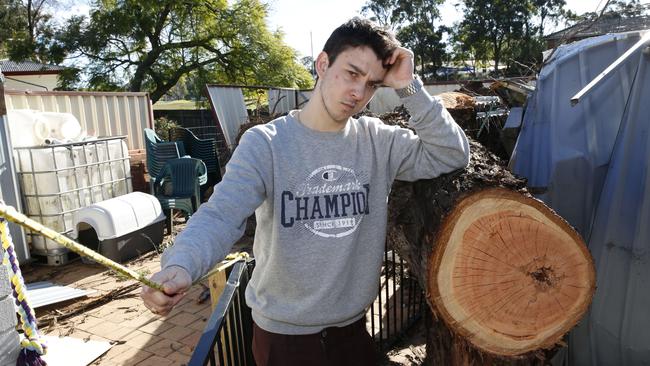 A tree fell in James Sara's Lalor Park backyard on July 22, destroying half his house. Picture: Dave Swift.