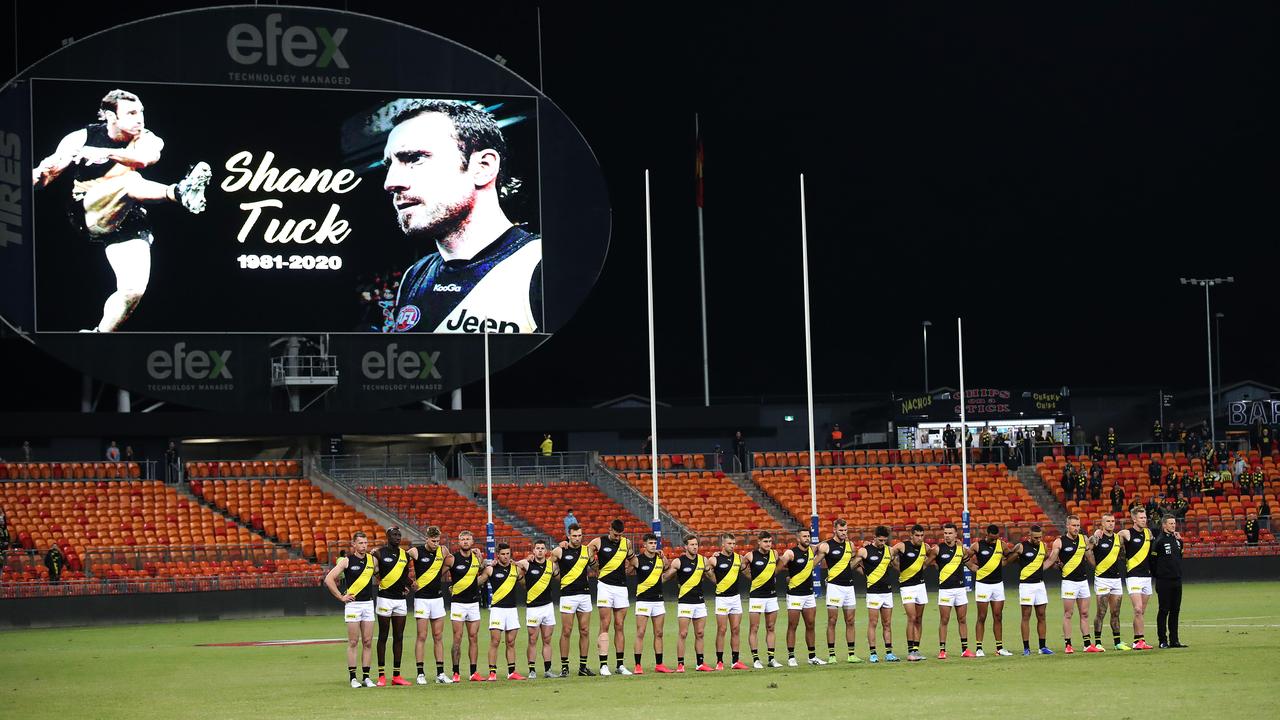 A moments silence for Shane Tuck by Richmond last year. Picture: Phil Hillyard