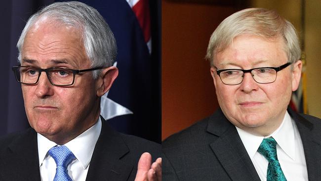 Former Prime Ministers Malcolm Turnbull and Kevin Rudd.