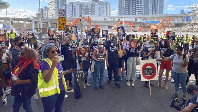 Protesters rally in front of a Brisbane court. Picture: Vanessa Marsh