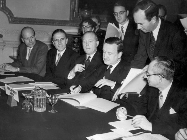 Roles reversed ... In this February 27, 1953 photo, the German Debts Agreement is signed in London.