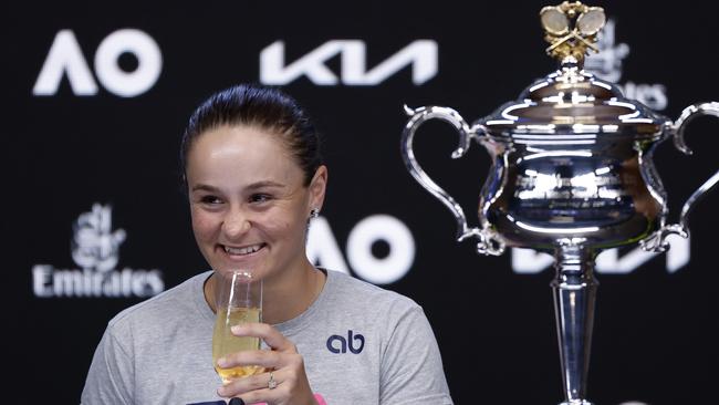 Ash Barty celebrates her Australian Open triumph.