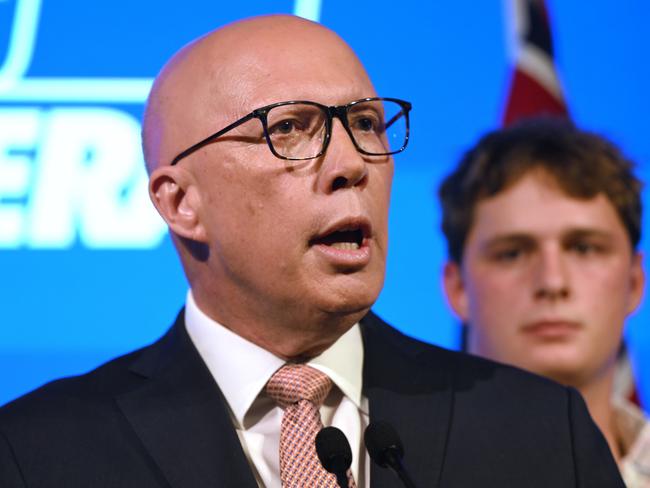BRISBANE, AUSTRALIA - MAY 03: Opposition Leader Peter Dutton concedes defeat during a Liberal Party election night event at W Hotel on May 03, 2025 in Brisbane, Australia. Anthony Albanese and the Labor Party secure a second term as Australians rejected Peter Dutton's pitch for a conservative shift amid persistent cost-of-living and housing concerns. Dutton's defeat marks a setback for the Liberal-National coalition, reflecting shifting voter preferences. (Photo by Dan Peled/Getty Images)