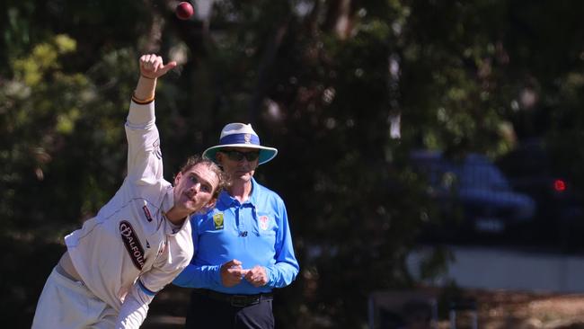 Kensington spinner Josh Doyle in action against Sturt last weekend. Picture: Russell Millard