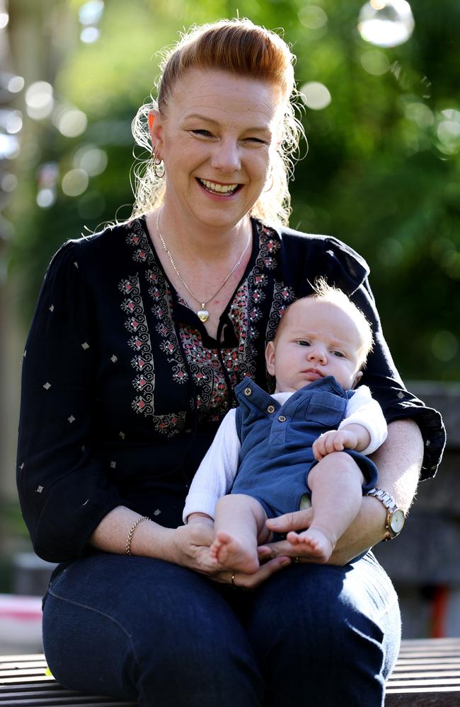 Mandy Pukis with 11-week-old son Nash at home in Greenbank. Picture: Tara Croser