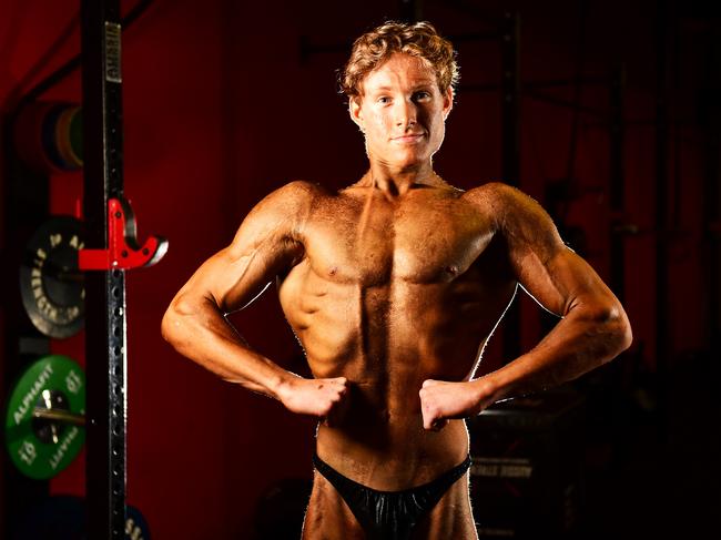 Sam Ahern 18, diagnosed with Spina Bifida is defying odds and competes in body building competitions. Picture: Alix Sweeney