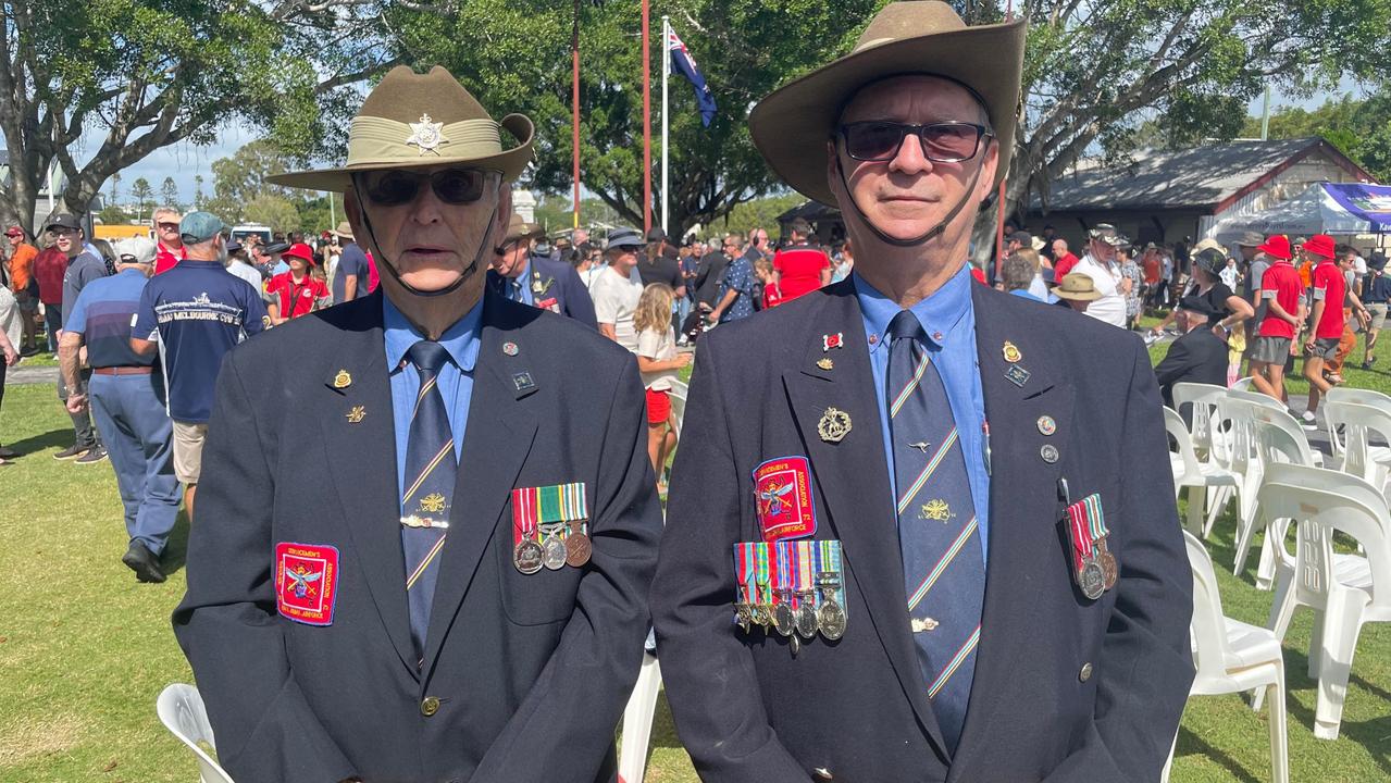 Vice president Ray Duce (left) from the National Servicemen's Association of Australia Hervey Bay Branch with president Brian Barker (right).