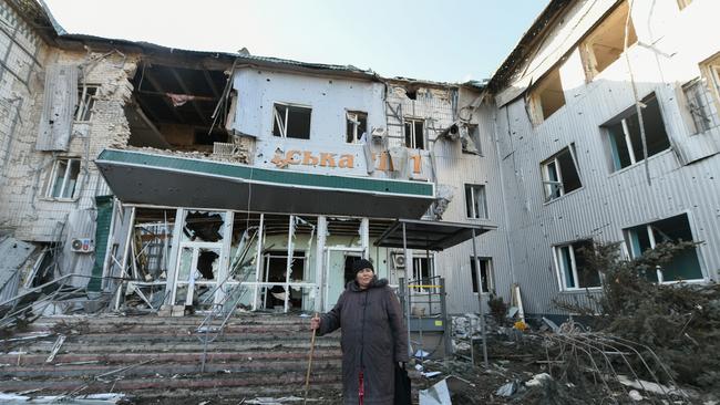 The war in Ukraine is rattling markets, adding to volatility. Above, a damaged hospital where civilians hide in a bomb shelter underneath. Picture: stringer / Anadolu Agency via Getty Images