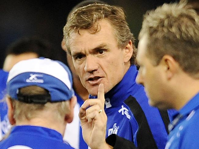 North Melbourne v Richmond. Etihad Stadium. Dean Laidley talks to his players at quarter time.