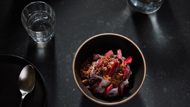 Coconut sorbet and freeze dried plums at ShoSho, Hyde Park.