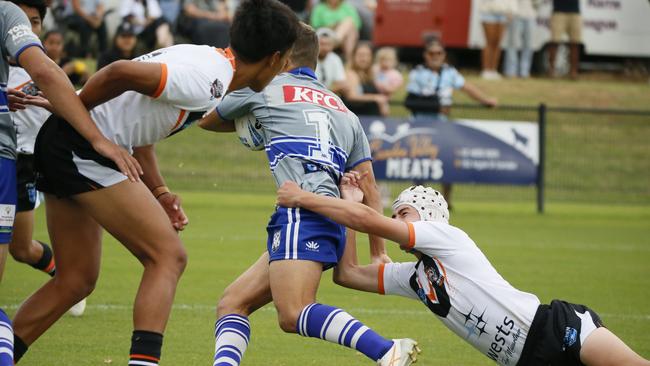 Kden Carter in action for the North Coast Bulldogs against the Macarthur Wests Tigers during round two of the Andrew Johns Cup at Kirkham Oval, Camden, 10 February 2024. Picture: Warren Gannon Photography