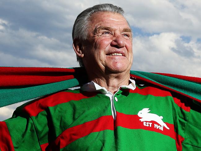 George Piggins wearing his South Sydney rugby league gear at his Coogee home in Sydney, ahead of the 2014 NRL Grand Final. Pic Brett Costello