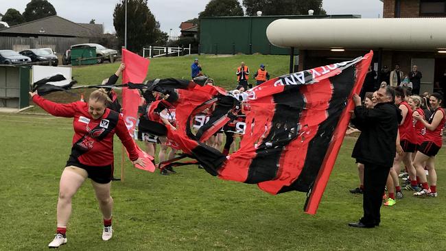 Lisa Walshe breaks through her 200-game banner Picture: Supplied