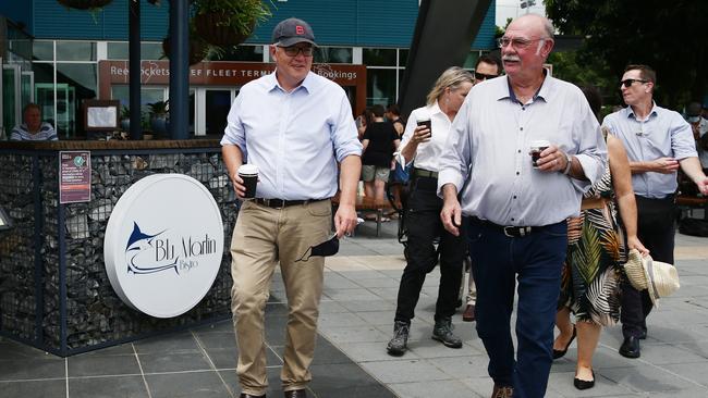 Prime Minister Scott Morrison and Member for Leichhardt Warren Entsch – the Prime Minister visited the Great Barrier Reef Marine Park near Cairns to announce $1 billion in funding over nine years for the reef. Picture: Brendan Radke.