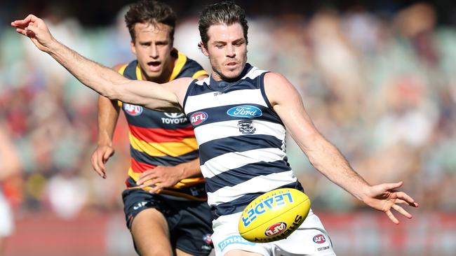 Isaac Smith winds up in his Geelong debut.