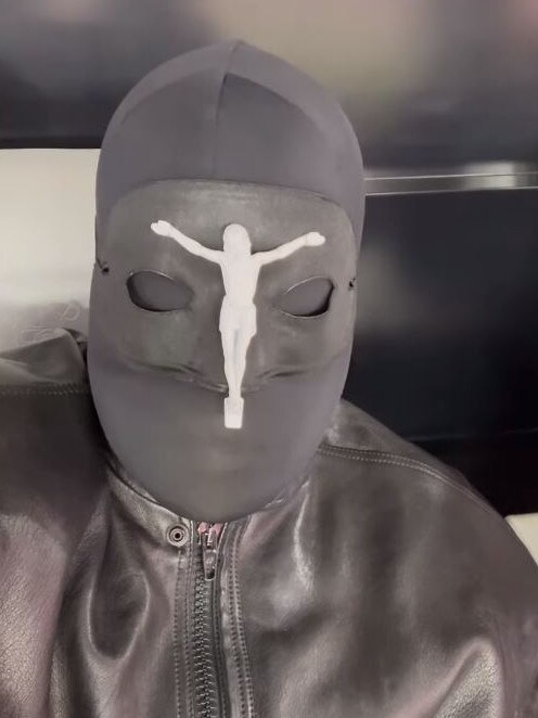 Kanye attended the Super Bowl masked up. Picture: kanyewest/Instagram