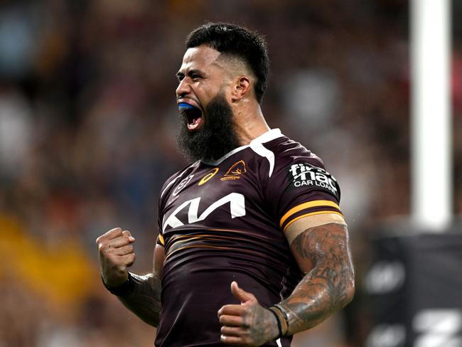 NRL 2025 RD03 Brisbane Broncos v North Queensland Cowboys - Payne Haas Try Picture NRL Photos