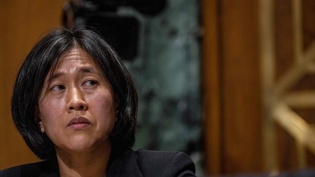 Katherine Tai, nominee for US Trade Representative, testifies during her nomination hearing. Picture: AFP