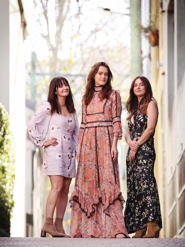 SUNDAY TELEGRAPH - Fashion Week follow up with "We Are Kindred" designers Lizzie (left) and Georgie Renkert (right) along with model Ros Freemantle in centre. Pic, Sam Ruttyn