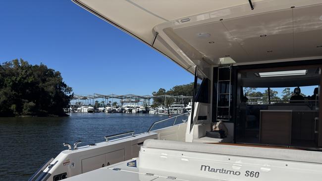 Inside the Maritimo S60 sedan luxury motor yacht, to be shown at the 2025 Sanctuary Cove Boat Show. Picture: Jacklyn O'Brien.