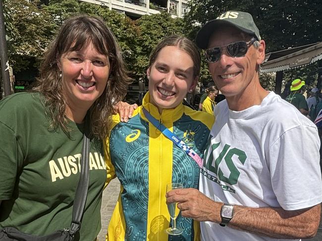 Opals bronze medallist Izzy Borlase and father Darryl, who played sanfl football for Port Adelaide. And mother Jenny, who won three world championships with the Australian netball team., , Picture: Jon Ralph