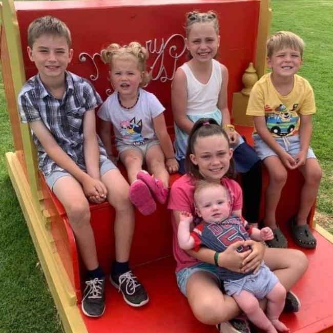 Central Victorian mum Brooke Stokes's children Issac, 9, left, Adelynn, 2, Skye, 10, Rylee, 4, with Tahni, 11, and Jakobi, 1. Picture: Contributed