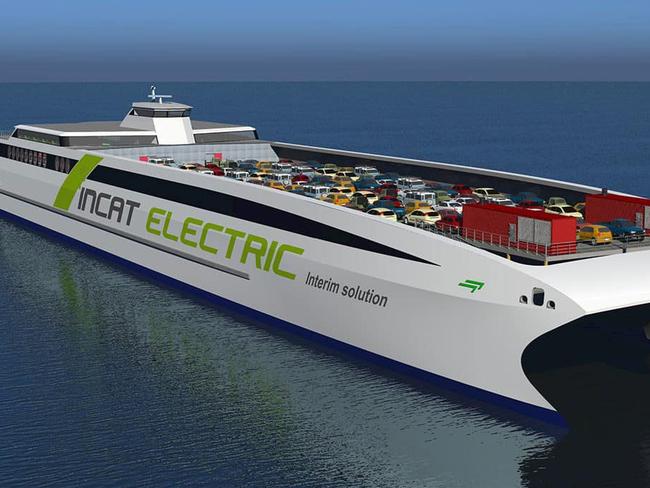 Artists impression of a new electric hybrid vessel developed by Incat with ABB, a company based in Switzerland.