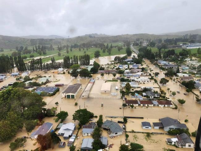 The town of Wairoa is entirely cut off with roads and bridges washed out. Picture: Hawkes Bay Civil Defence Force.