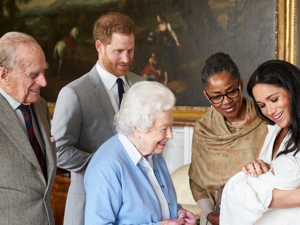 With his news great grandson, Archie Harrison. Picture: Chris Allerton/SussexRoyal via Getty Images.