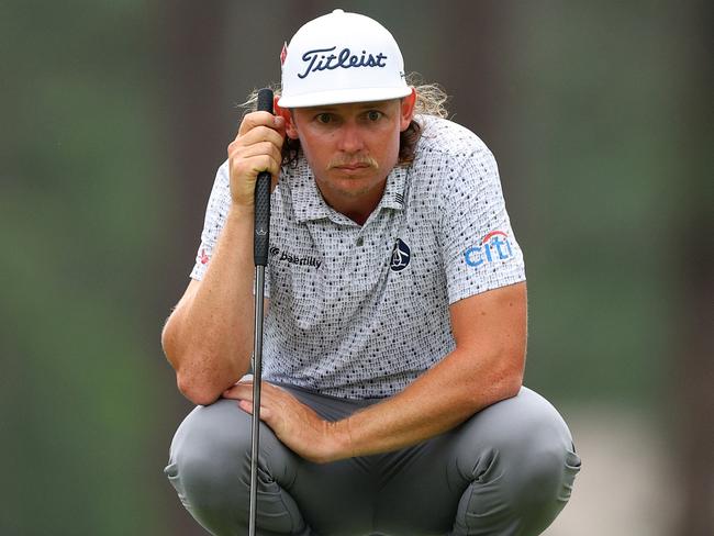 Cameron Smith lines up a put during his second round at the Masters. Picture: Andrew Redington/Getty Images