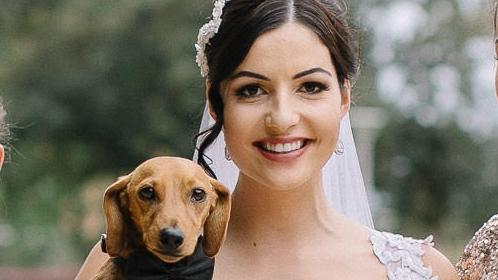 SMART Daily. Pets. Jodie Nixon with her bridesmaids and dog Hunter the sausage dog on wedding day in 2016. Picture: Clarzzique